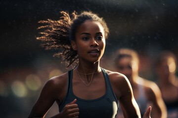 black young woman athlete running really fast in an athletism competition