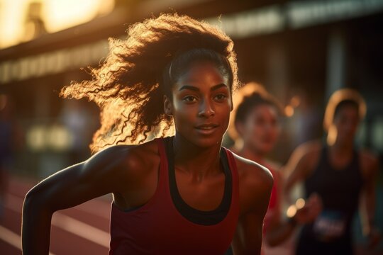black young woman athlete running really fast in an athletism competition