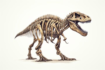 Fototapeta premium Skeleton of a dinosaur on a plain white background. Generative AI