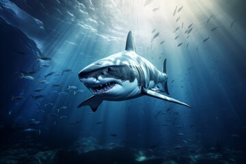 great white shark swimming in the sea water
