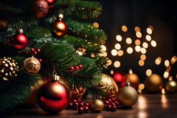 Elegant christmas tree and christmas decorations. 