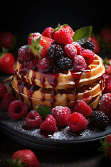 waffles cake with many berries