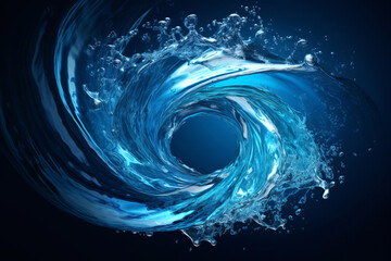 Rounded splash of blue water isolated on dark blue background.generative ai
 - obrazy, fototapety, plakaty