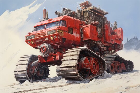 big red vehicle. Generative AI