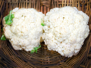 cauliflower, cauliflower fresh vegetables in a wicker basket