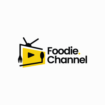 fork spoon food channel television tv culinary review logo vector icon illustration