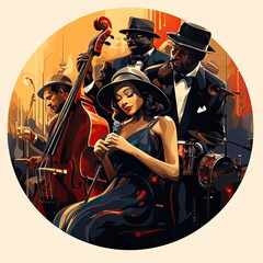 Timeless melodies fill the jazz club isolated on a white background