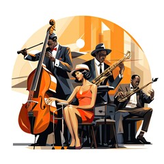 Timeless melodies fill the jazz club isolated on a white background