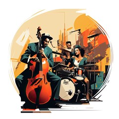 Timeless melodies fill the jazz club isolated on a white background