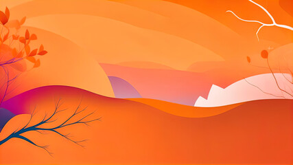 Abstract autumn illustration in the style of Chinese painting in orange colours