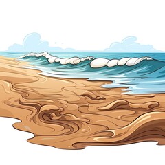 Gentle waves lap against the sandy shore isolated on a white background