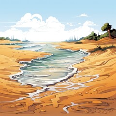 Gentle waves lap against the sandy shore