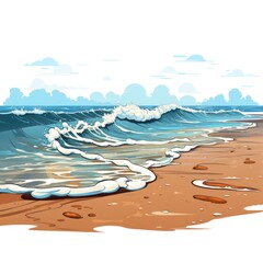 Gentle waves lap against the sandy shore isolated on a white background