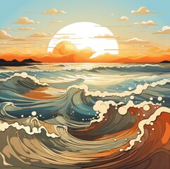 Gentle waves lap against the sandy shore