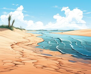 Gentle waves lap against the sandy shore