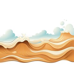 Gentle waves lap against the sandy shore isolated on a white background