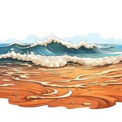 Gentle waves lap against the sandy shore isolated on a white background