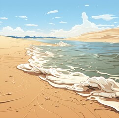 Gentle waves lap against the sandy shore
