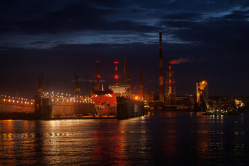 Fototapeta na wymiar The ship staying in night dock.