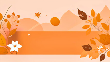 Banner mockup with autumn leaves and flowers, illustration in peach tones with empty space for text 