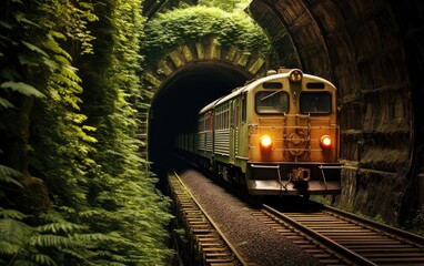 Fototapeta premium Train goes through a tunnel. Generative AI