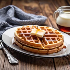 Delicious Waffle with Maple Syrup and Toppings