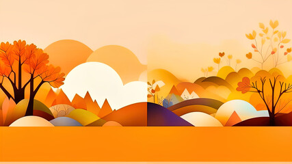 Minimalistic autumn banner with pumpkin and leaves in orange with empty space for text