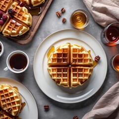 Delicious Waffle with Maple Syrup and Toppings
