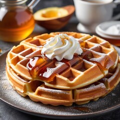 Delicious Waffle with Maple Syrup and Toppings