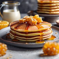 Delicious Pancakes With Honey