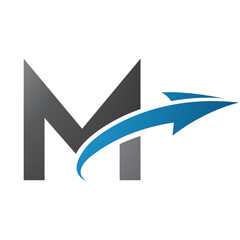 Blue and Black Uppercase Letter M Icon with an Arrow
