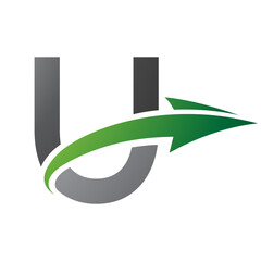 Green and Black Uppercase Letter U Icon with an Arrow