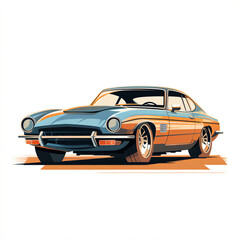 Obraz premium Dynamic Car Illustration in Flat Color Palette Showcasing Speed, Precision, and Power with Striking Shadowing for Depth