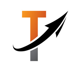 Orange and Black Futuristic Letter T Icon with an Arrow