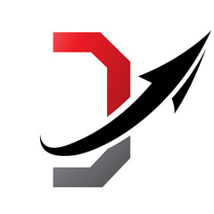 Red and Black Futuristic Letter D Icon with an Arrow