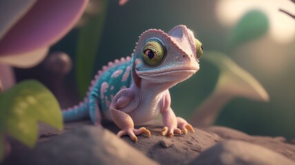 恐竜の赤ちゃん、カメレオン｜baby dinosaur chameleon. Generative AI