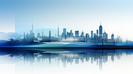 Obraz premium A blue and white illustration of a city skyline with open space for text. Generative AI. 