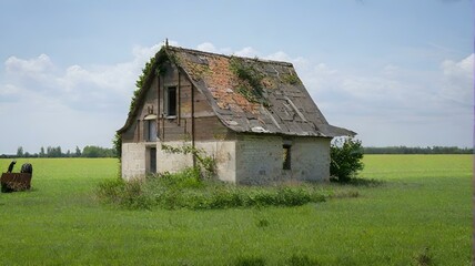 Fototapeta na wymiar 田舎の放棄された農家、廃墟｜Abandoned farmhouse in the countryside, ruins. Generative AI