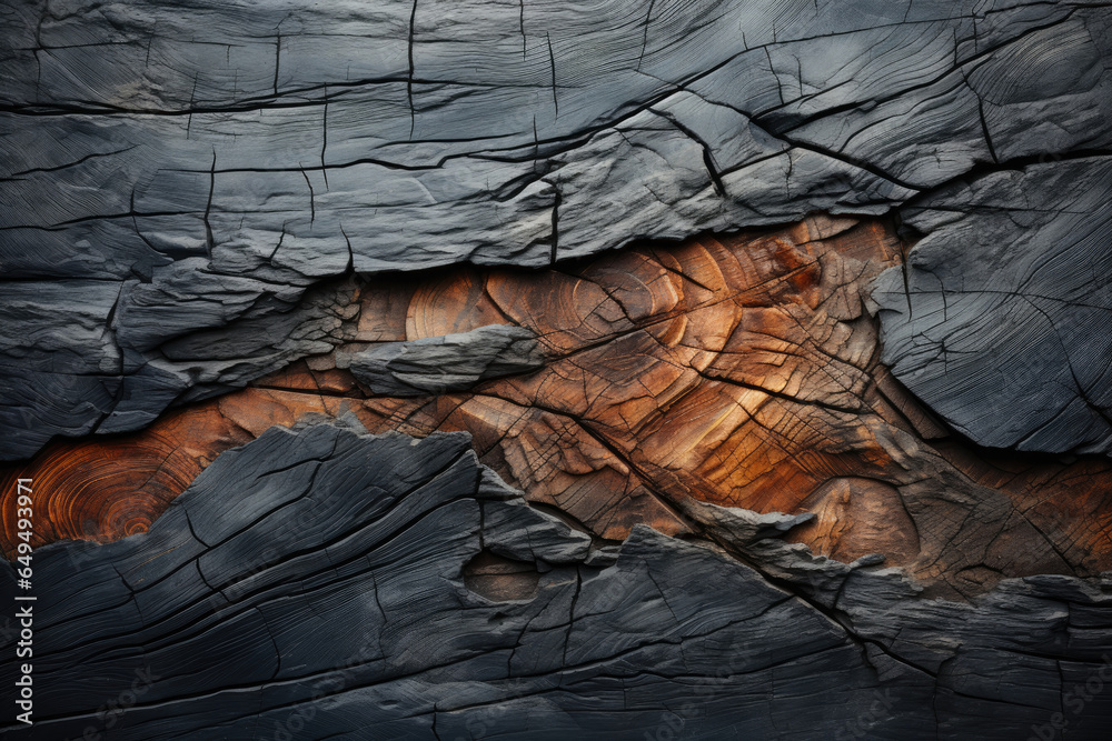 Poster burned wooden backdrop with layered abstract forms