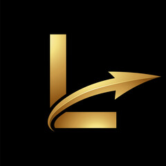 Gold Uppercase Letter L Icon with a Glossy Arrow