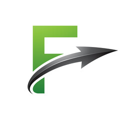Green and Black Uppercase Letter F Icon with a Glossy Arrow