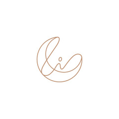 Crescent moon line art logo design with combination of wave elements