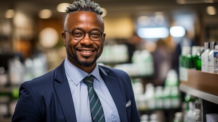 A pharmacy technician or doctor in a pharmacy. Generative AI. 