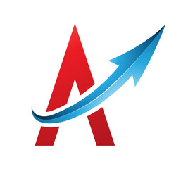 Red and Blue Futuristic Letter A Icon with a Glossy Arrow