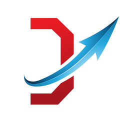 Red and Blue Futuristic Letter D Icon with a Glossy Arrow