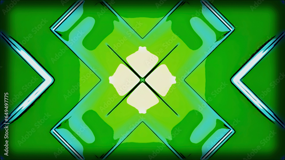 Poster animation with moving abstract figure pattern and cross. design. kaleidoscopic colorful pattern with