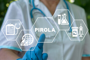 Doctor or laboratory assistant using virtual touch screen presses word: PIROLA. BA.2.86 Pirola...