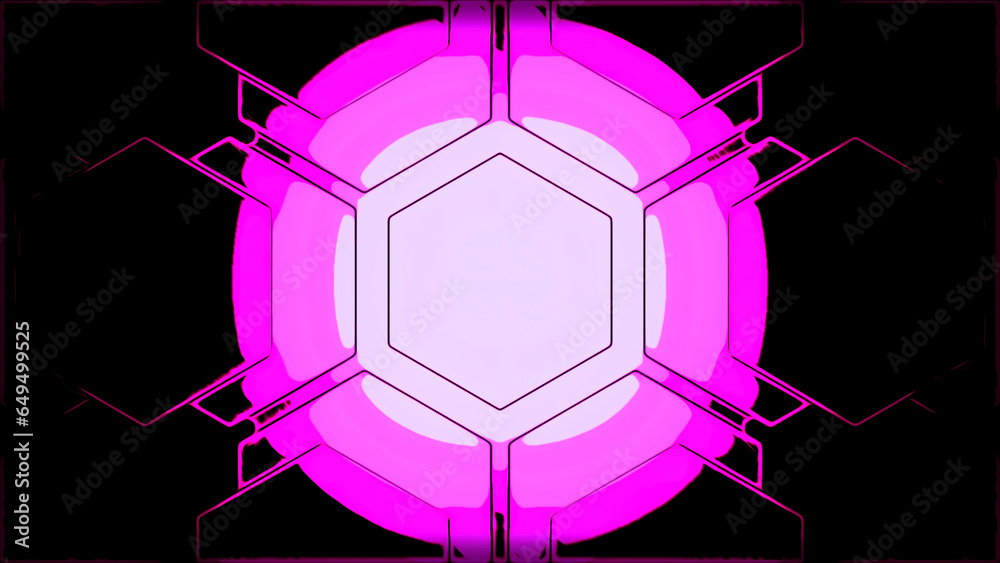 Poster Pulsating abstract pattern of technological sign. Design. Technological pattern with simple cyber animation with pulsation. Pulsating computer pattern on black background