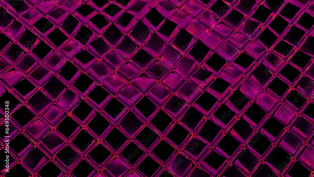Poster 3d squares oscillate with wave effect. design. colored squares move in grid with glitter of waves. w