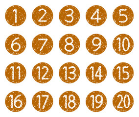 手描きのクレヨン素材　20までの数字アイコンセット